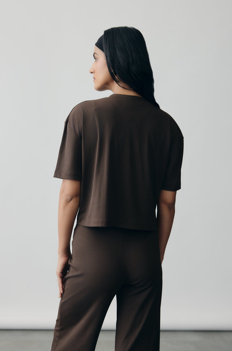 Mocha AerialRib Boxy Tee