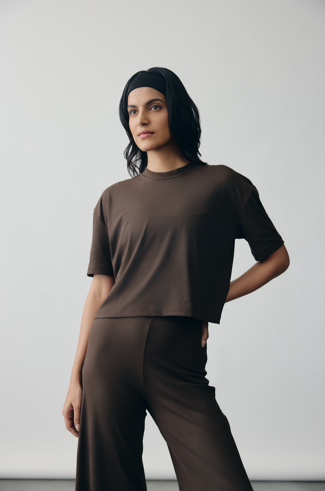 Mocha AerialRib Boxy Tee