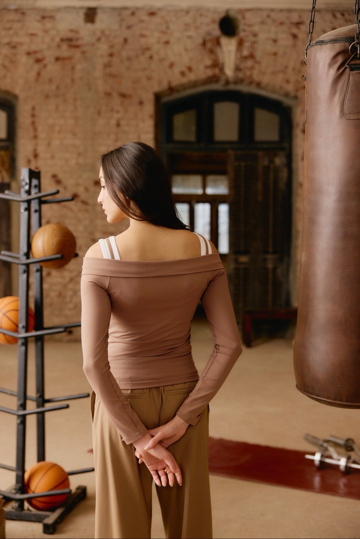 Caramel Off-Shoulder Zip Up