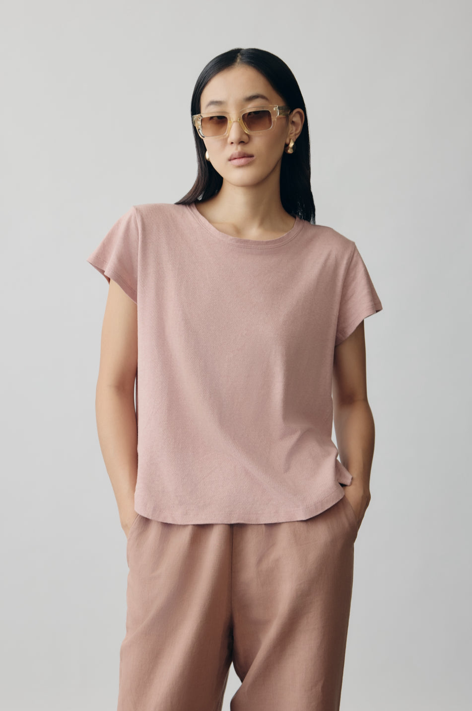 Linen Jersey Tee in Light Pink