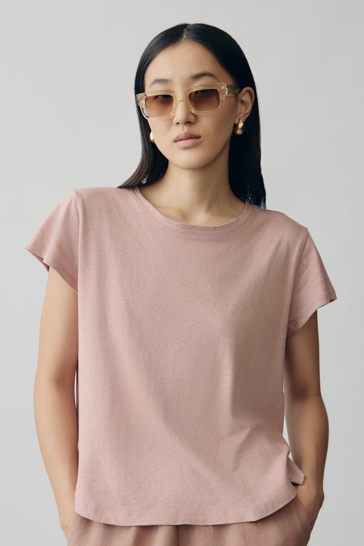 Linen Jersey Tee in Light Pink