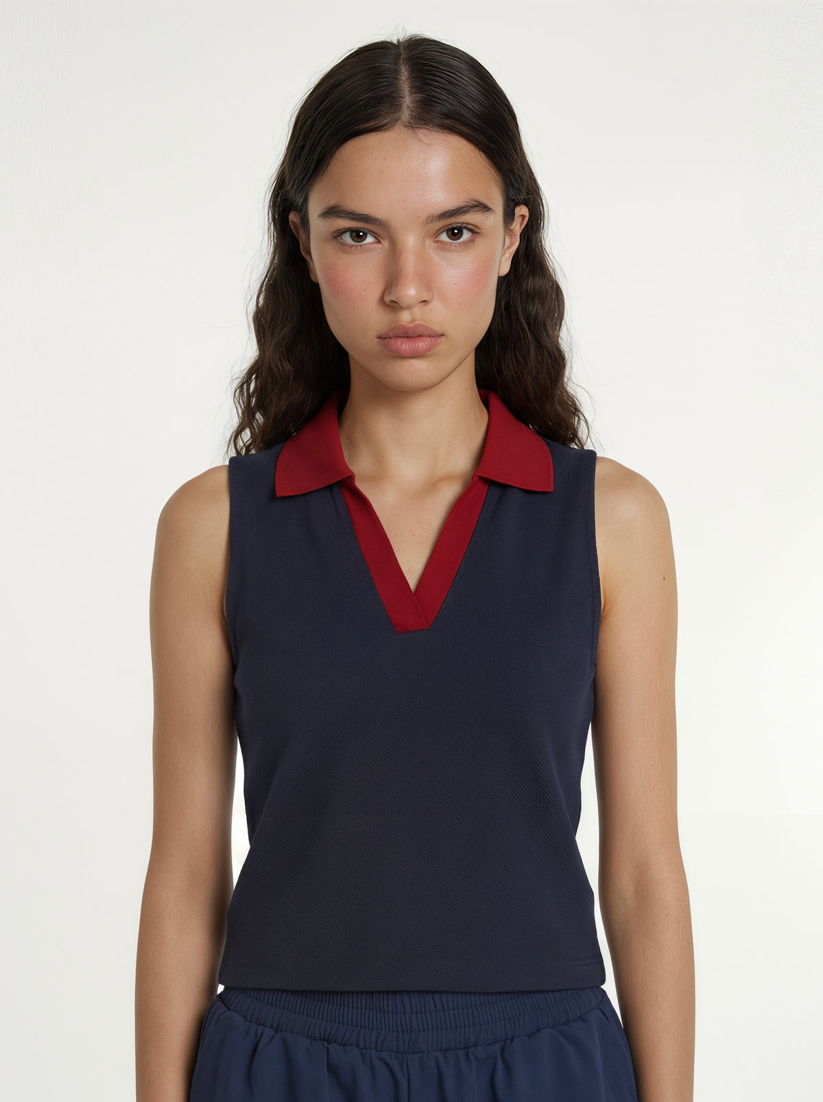 Navy Pique Cropped Polo