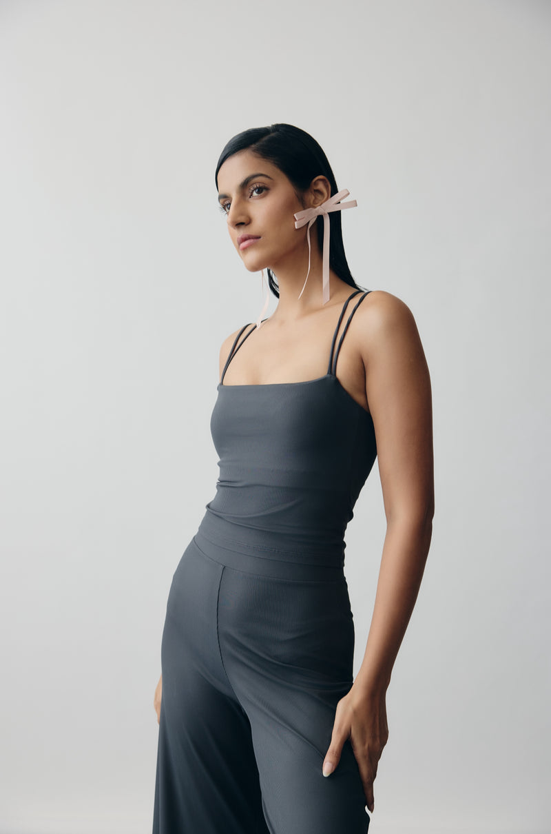 AerialRib Strappy Bra-Tank in Slate