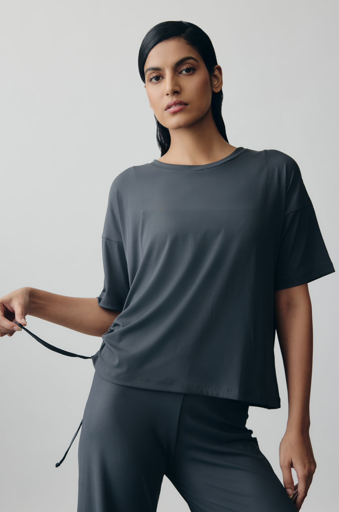 Ruched Detail AerialRib Tee in Slate