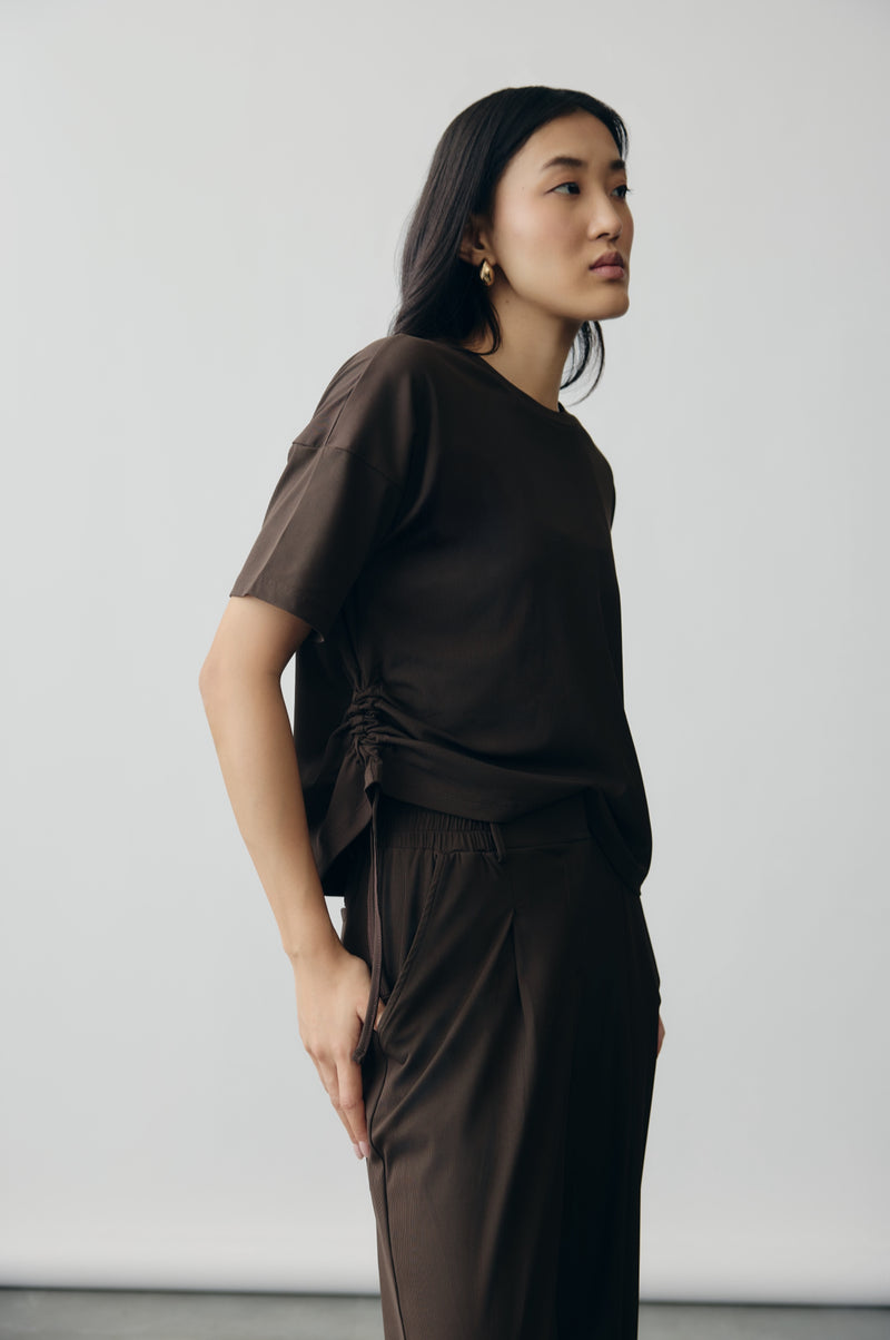 Mocha Ruched Detail Tee