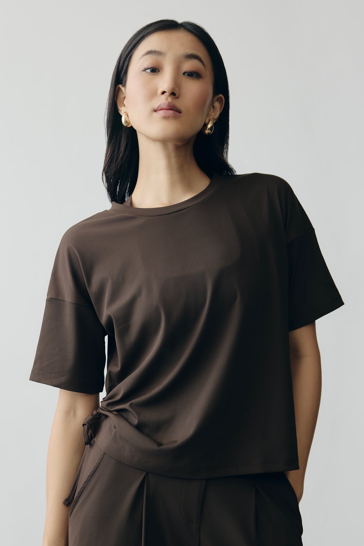Mocha Ruched Detail Tee