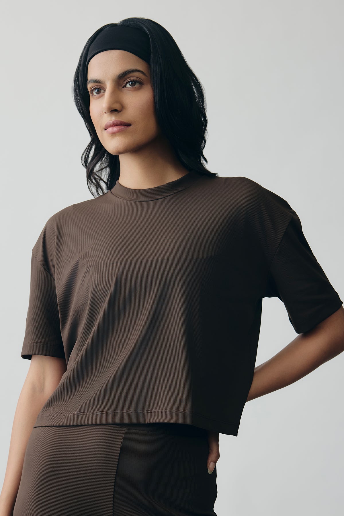 Mocha AerialRib Boxy Tee