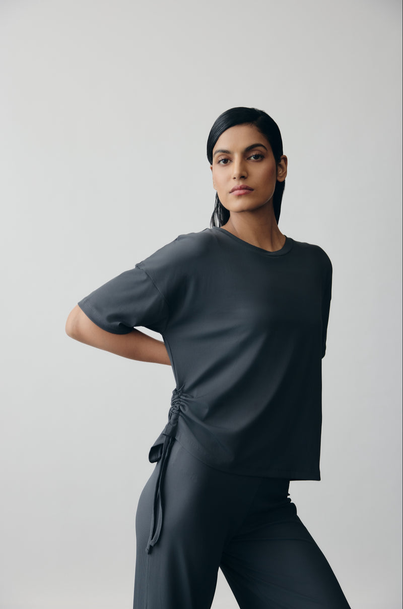 Ruched Detail AerialRib Tee in Slate