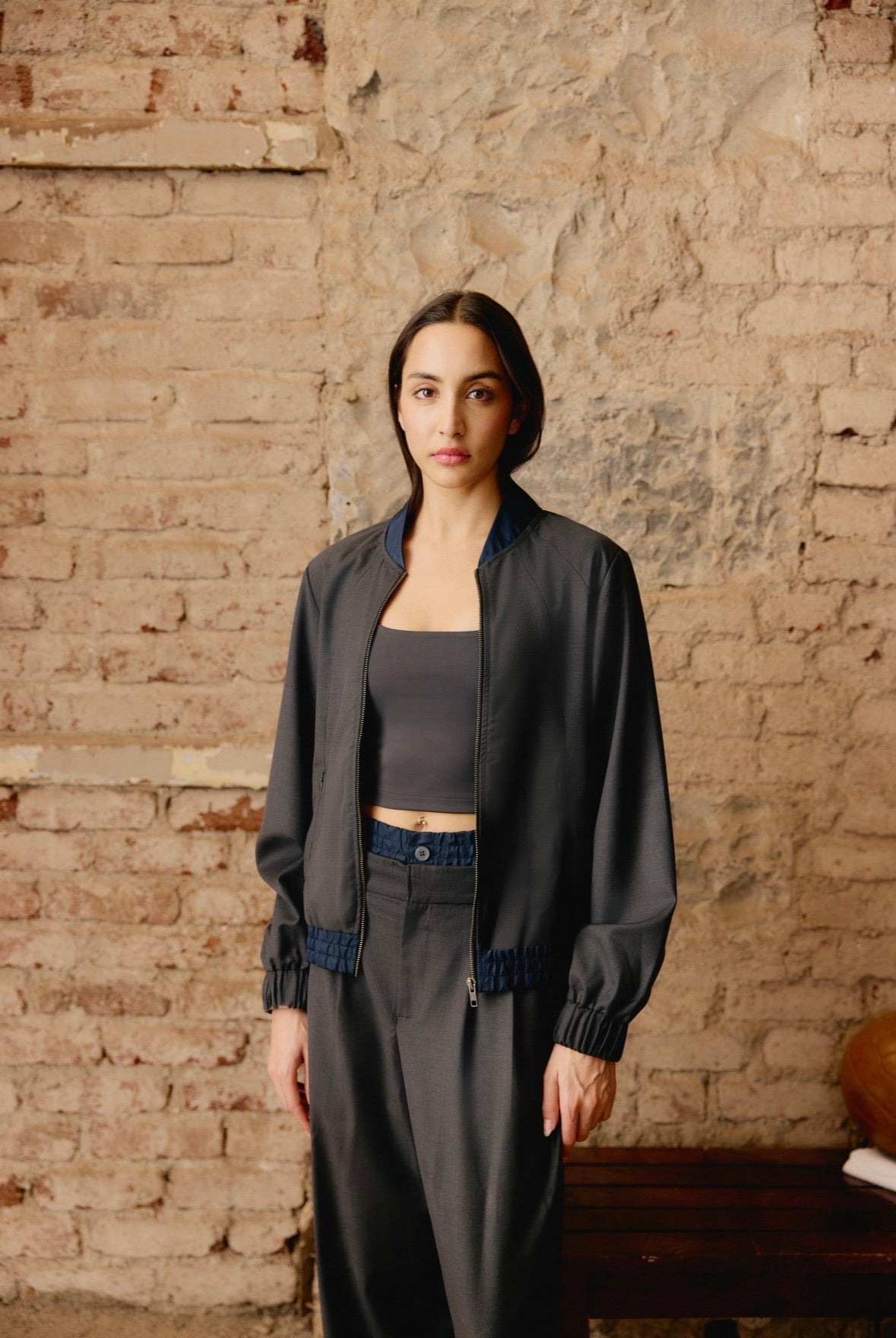 Suiting Bomber Jacket with Nylon Accents