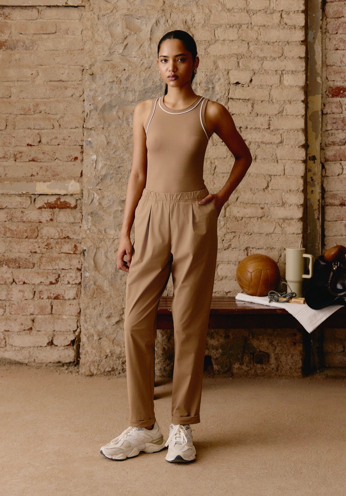 TailoredStretch Turn Up Trousers in Caramel