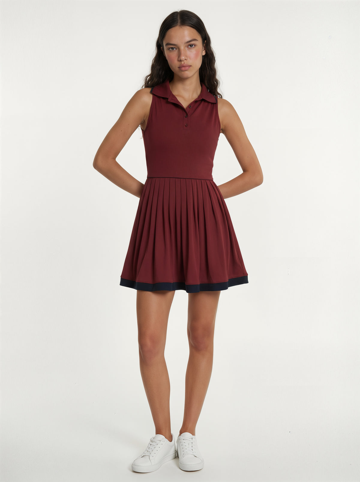 Pleated Sports Dress in Merlot