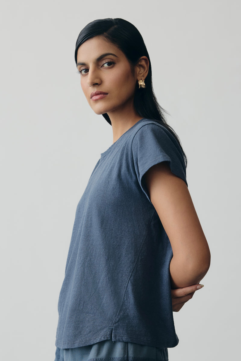 Linen Jersey Tee in Navy