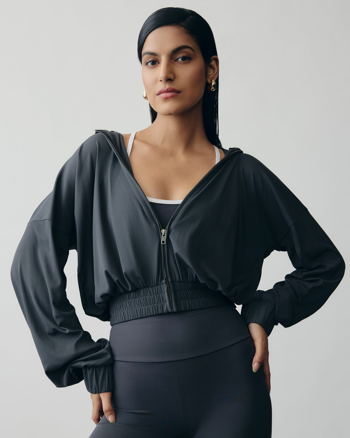 Aerial Rib Boxy Hoodie in Slate