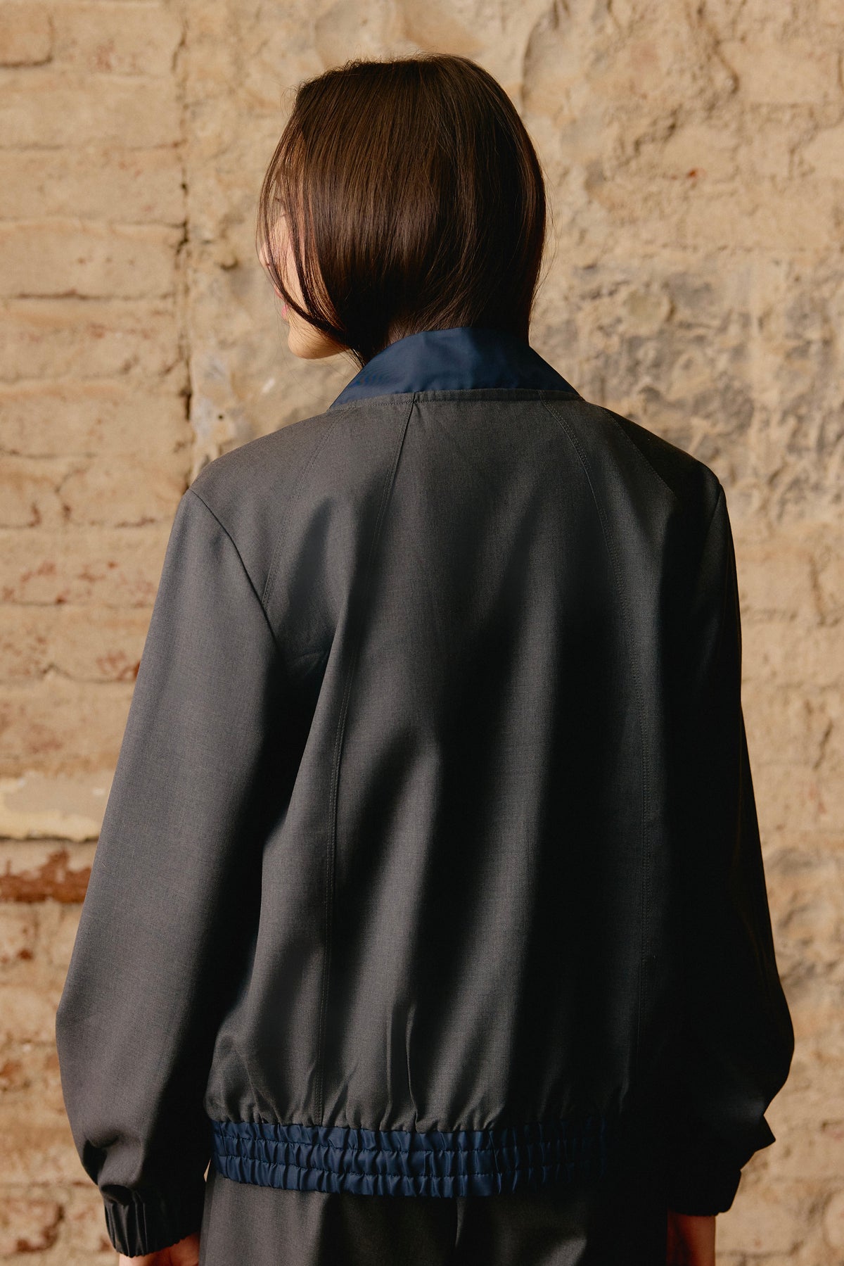 Suiting Bomber Jacket with Nylon Accents