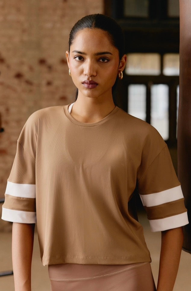 Varsity AerialRib Boxy Tee in Caramel