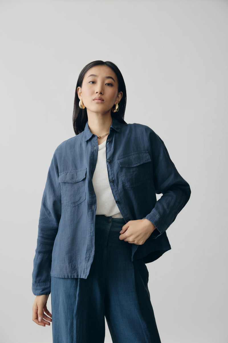 Deep Sea Axis Linen Shacket