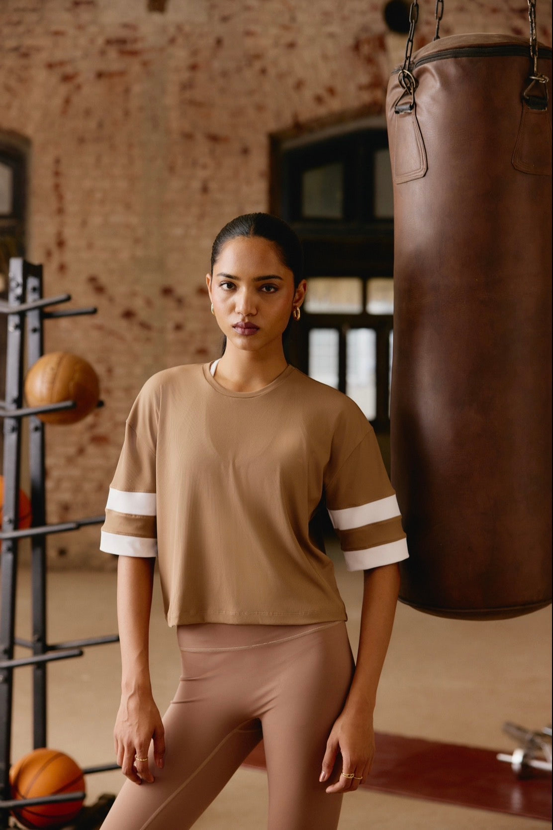 Varsity AerialRib Boxy Tee in Caramel