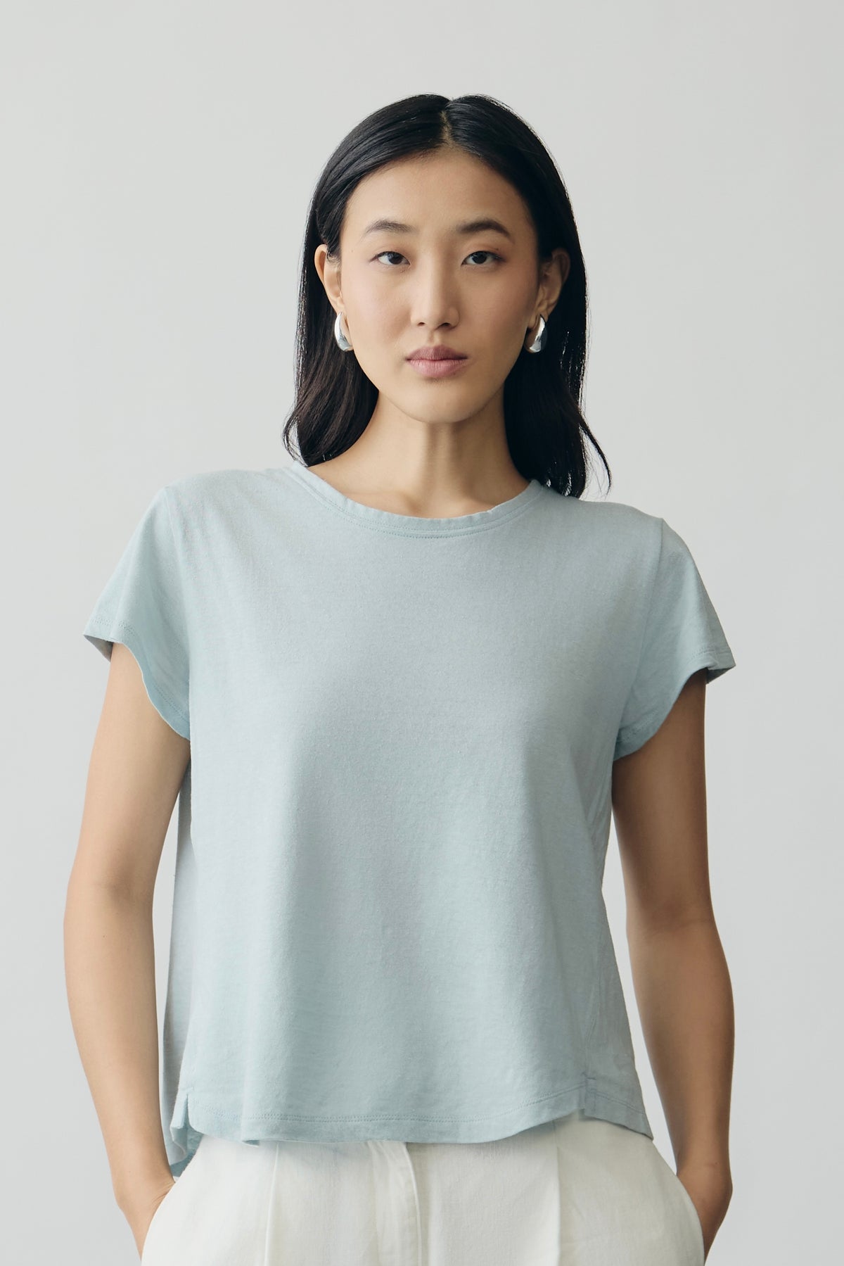 Linen Jersey Tee in Light Blue