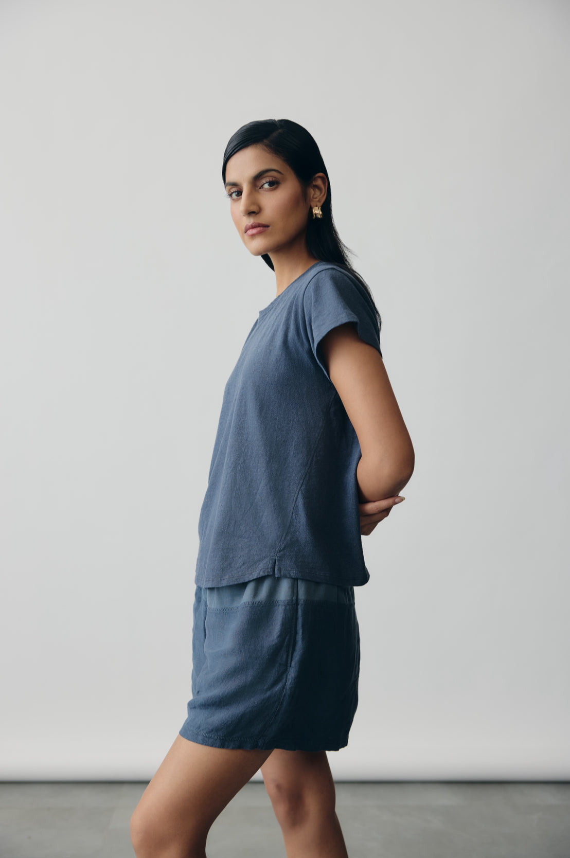 Linen Jersey Tee in Navy