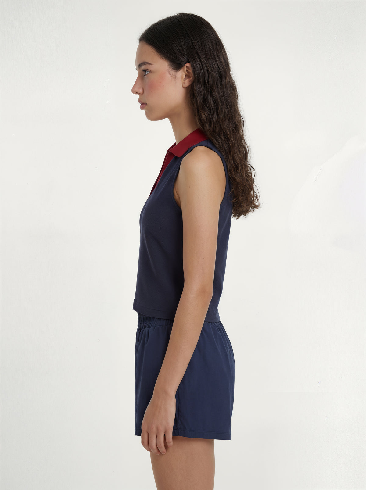 Navy Pique Cropped Polo