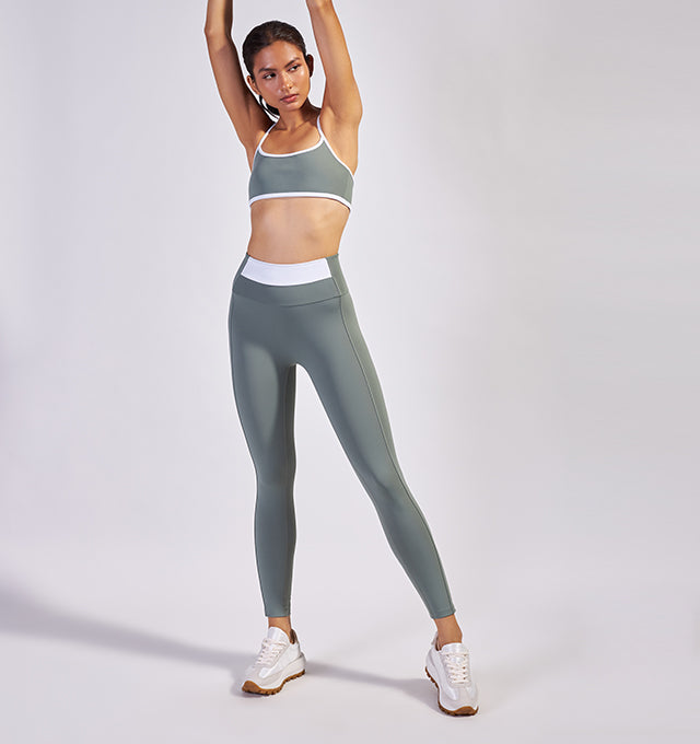 Row Crossback Bra in Agave/White - Pace Active