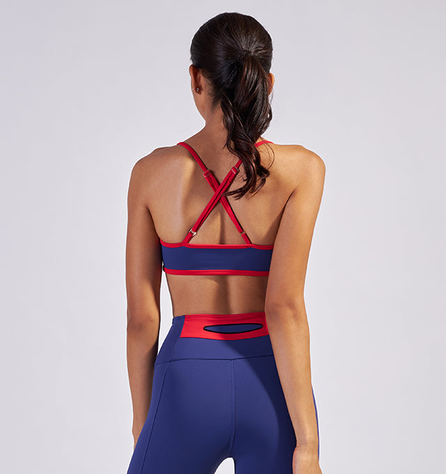 Row Crossback Bra in Azure/Red - Pace Active