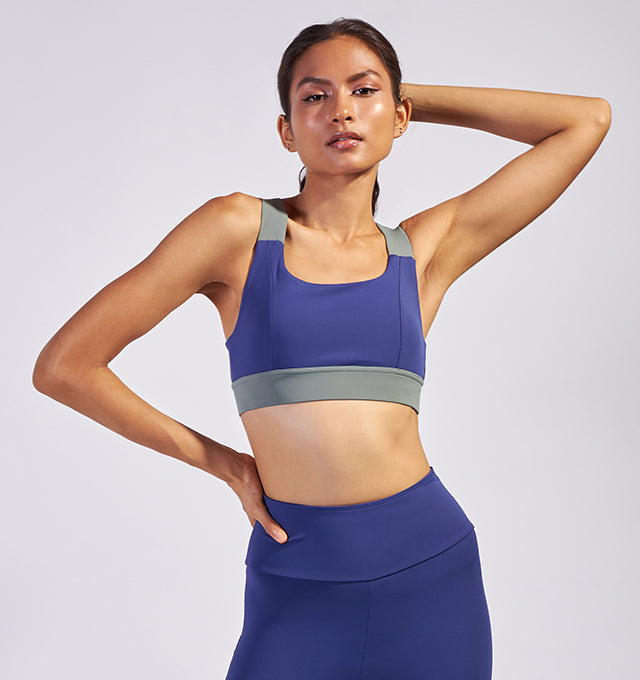 Sierra V Back Bra in Azure/Agave - Pace Active