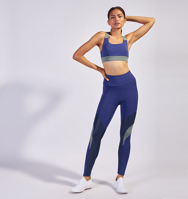 Sierra V Back Bra in Azure/Agave - Pace Active