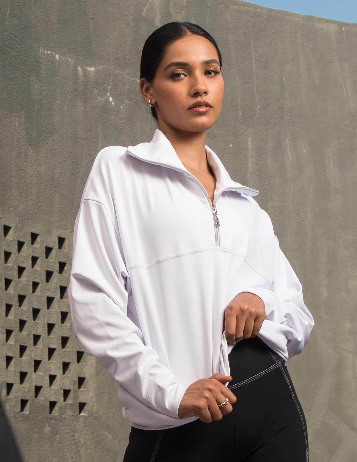 White Half Zip City Pullover